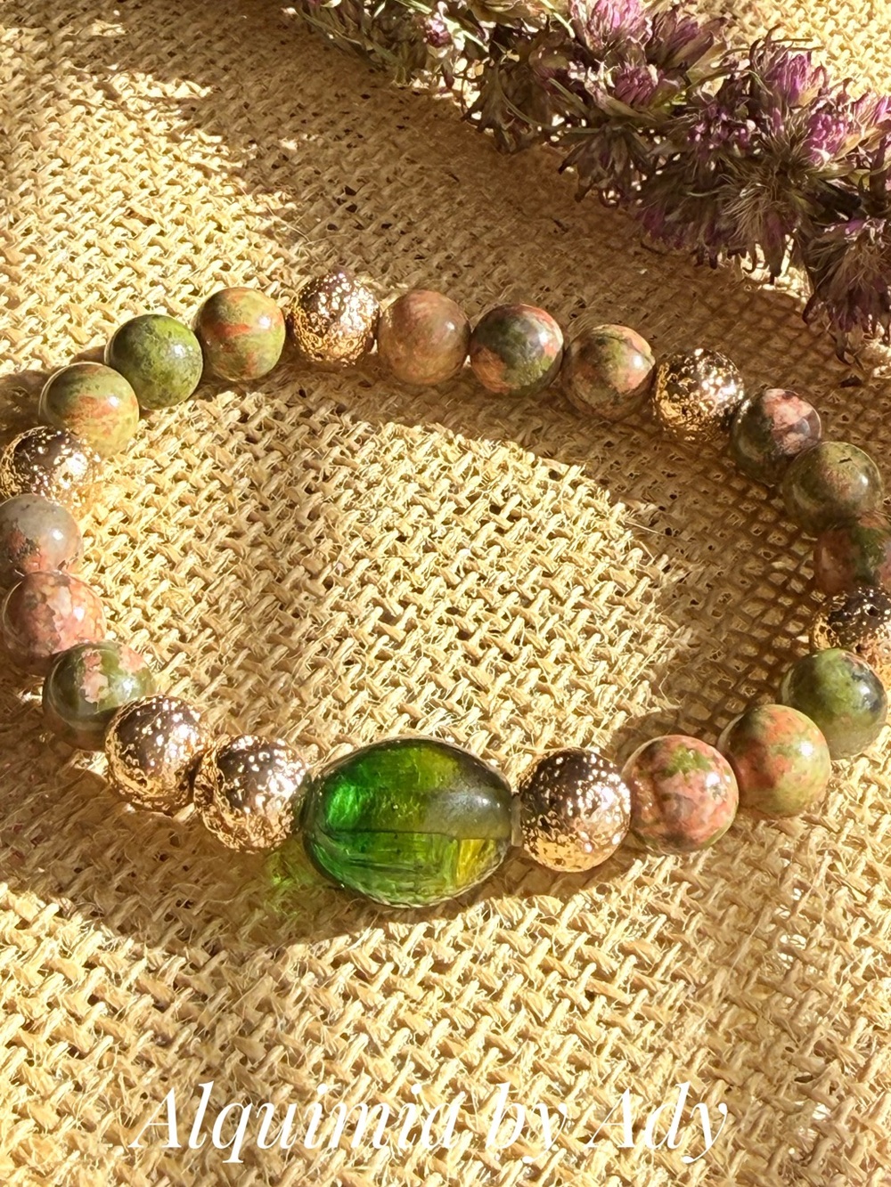 Unakite beaded bracelet/Grounding stone for Scorpio/pearls